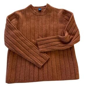Gap Lambswool Ribbed Knit Sweater Brown Crewneck Pullover 1990s Y2K Size XL